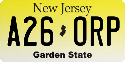 NJ license plate A26ORP