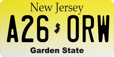 NJ license plate A26ORW