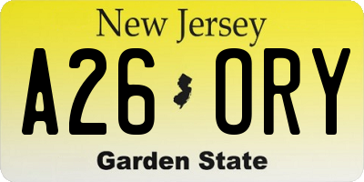 NJ license plate A26ORY