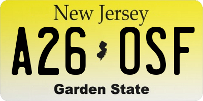 NJ license plate A26OSF