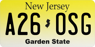 NJ license plate A26OSG