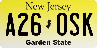 NJ license plate A26OSK