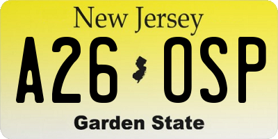 NJ license plate A26OSP