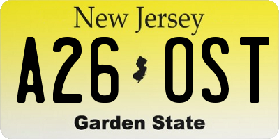 NJ license plate A26OST