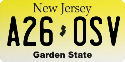 NJ license plate A26OSV