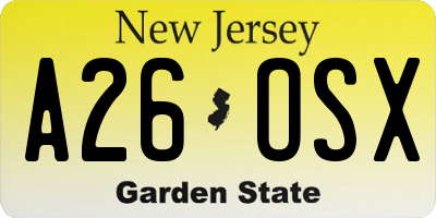 NJ license plate A26OSX
