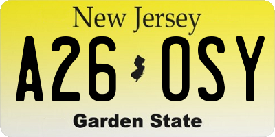 NJ license plate A26OSY