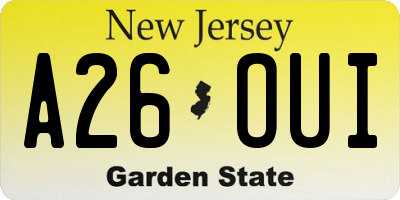 NJ license plate A26OUI