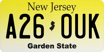 NJ license plate A26OUK