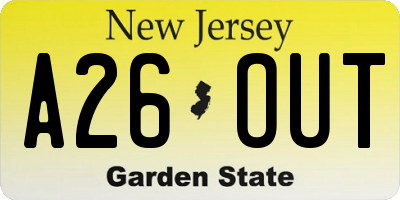 NJ license plate A26OUT
