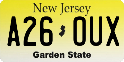 NJ license plate A26OUX
