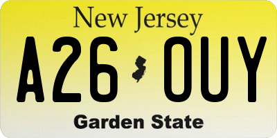 NJ license plate A26OUY