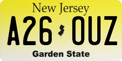 NJ license plate A26OUZ