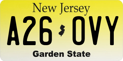 NJ license plate A26OVY