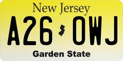 NJ license plate A26OWJ