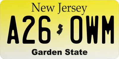NJ license plate A26OWM