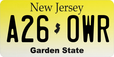 NJ license plate A26OWR