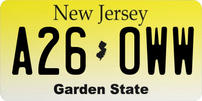NJ license plate A26OWW