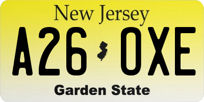 NJ license plate A26OXE
