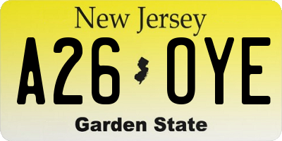 NJ license plate A26OYE