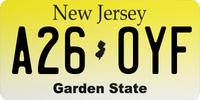 NJ license plate A26OYF