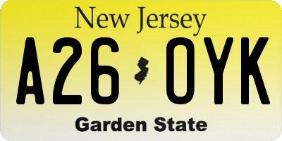 NJ license plate A26OYK