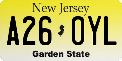 NJ license plate A26OYL