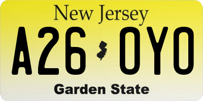 NJ license plate A26OYO
