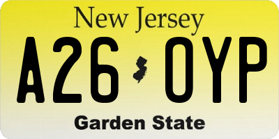 NJ license plate A26OYP