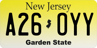 NJ license plate A26OYY