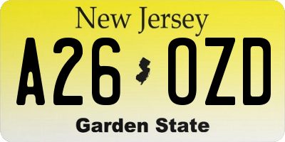 NJ license plate A26OZD