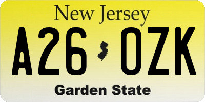 NJ license plate A26OZK