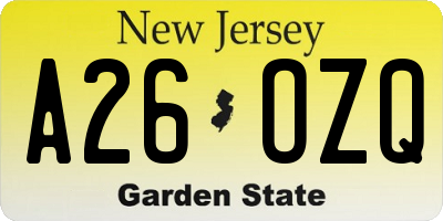 NJ license plate A26OZQ