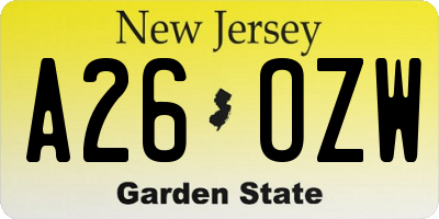 NJ license plate A26OZW