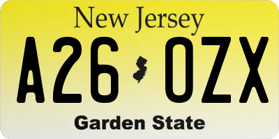 NJ license plate A26OZX