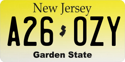 NJ license plate A26OZY