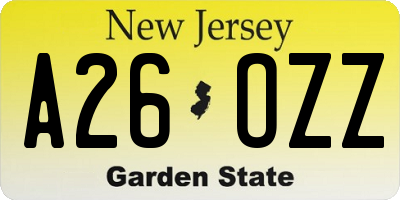 NJ license plate A26OZZ