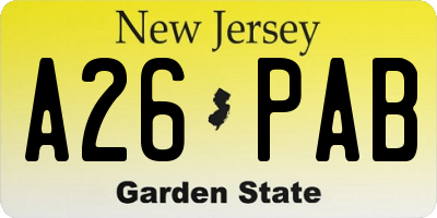 NJ license plate A26PAB