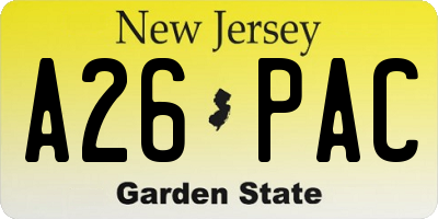 NJ license plate A26PAC