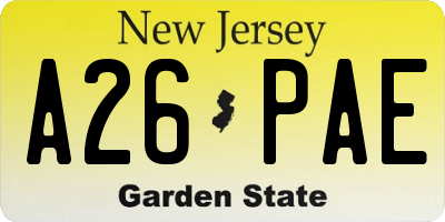 NJ license plate A26PAE