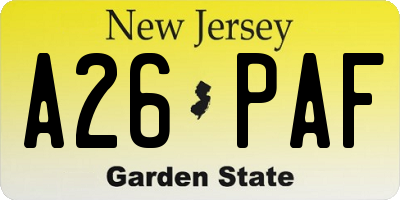 NJ license plate A26PAF