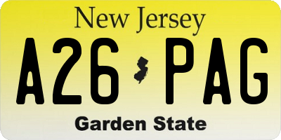 NJ license plate A26PAG
