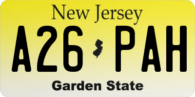 NJ license plate A26PAH