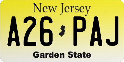 NJ license plate A26PAJ
