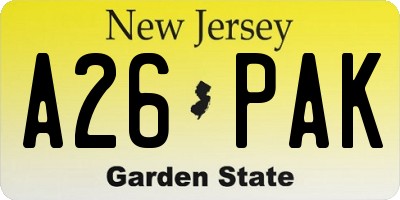 NJ license plate A26PAK
