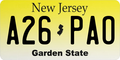 NJ license plate A26PAO