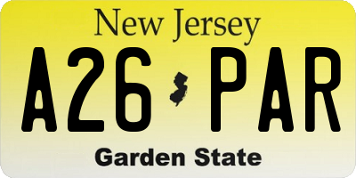 NJ license plate A26PAR