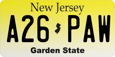 NJ license plate A26PAW