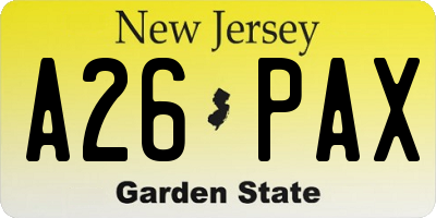 NJ license plate A26PAX