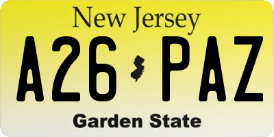 NJ license plate A26PAZ